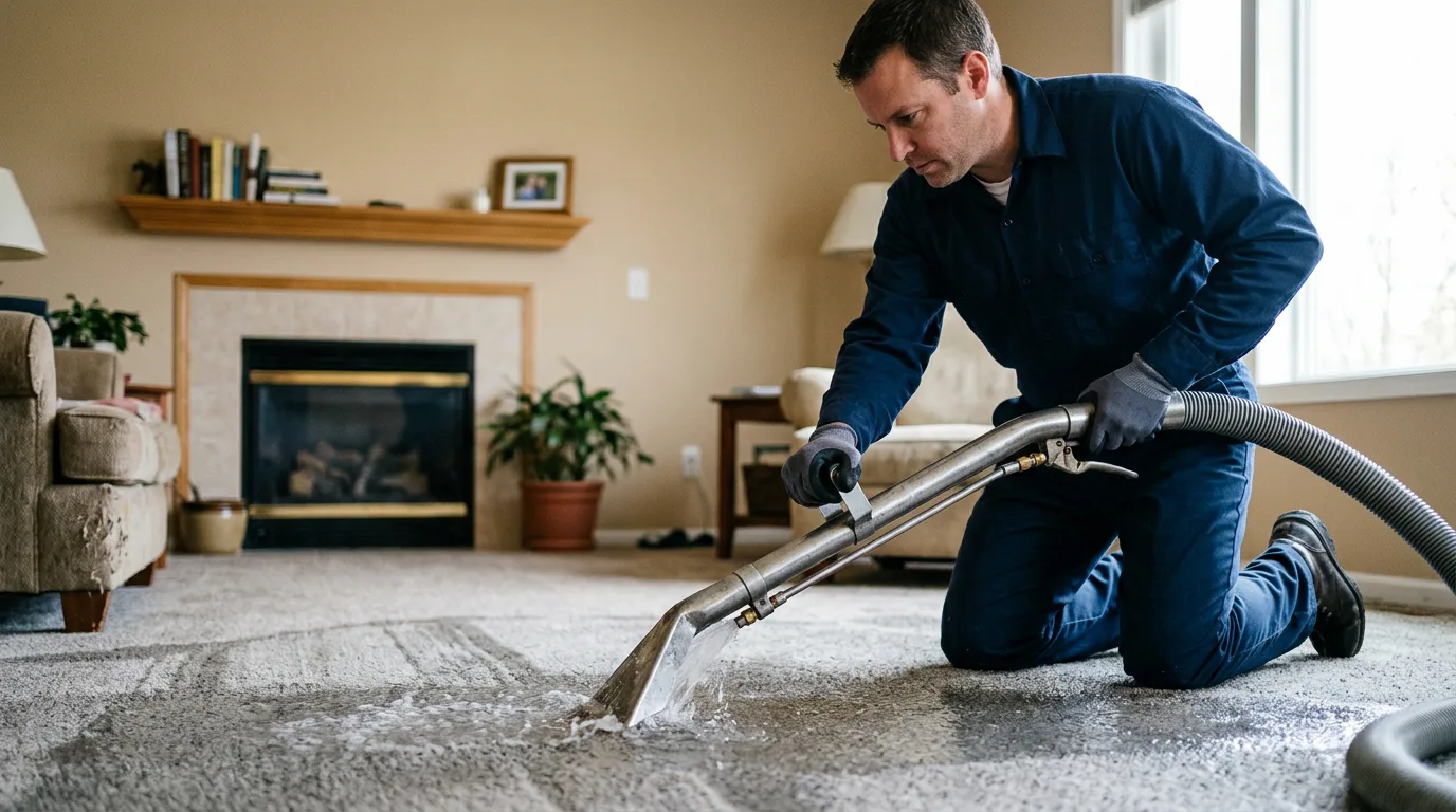 Water damage restoration technician working near Delavan, IL